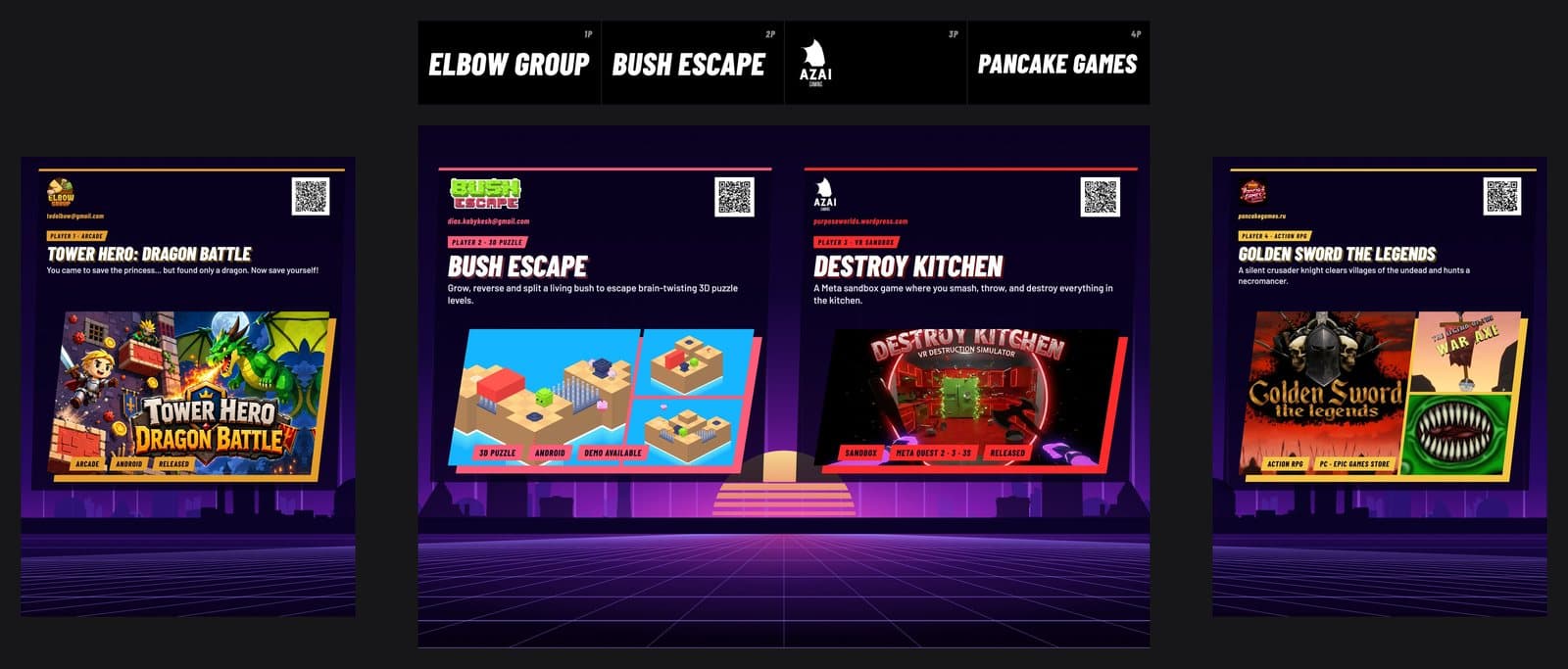 Стойка F: Elbow Group, Bush Escape, Azai Gaming, Pancake Games